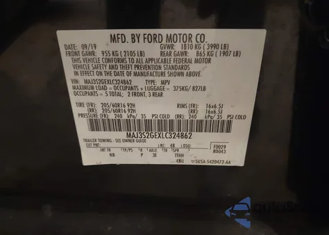 2020 Ford Ecosport Se из США, поврежденный, VIN MAJ3S2GEXLC324862